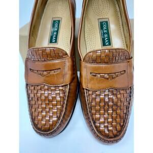Cole Haan Men Woven Leather Penny Loafers Rich Brown Sz. 10.5 M Made in USA